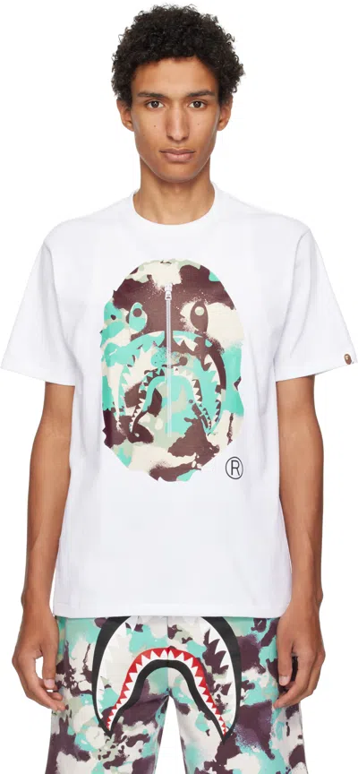 Bape White Map Camo Ape Head Shark T-shirt