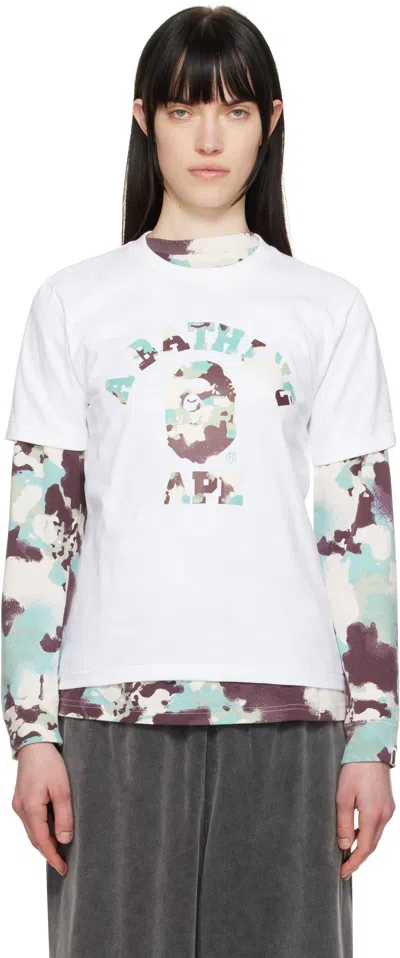 Bape White Map Camo College T-shirt In White X Multi