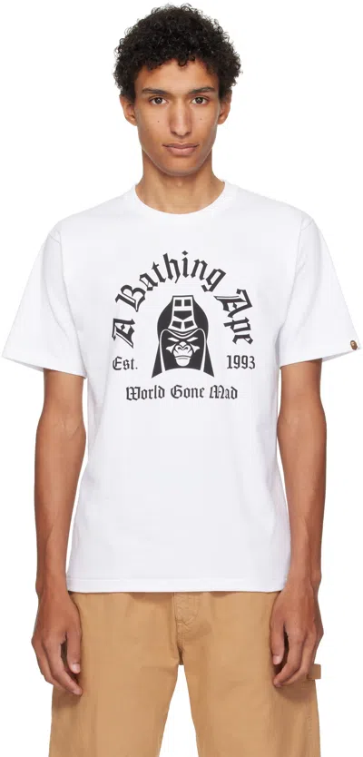 Bape White Printed Mad General College T-shirt