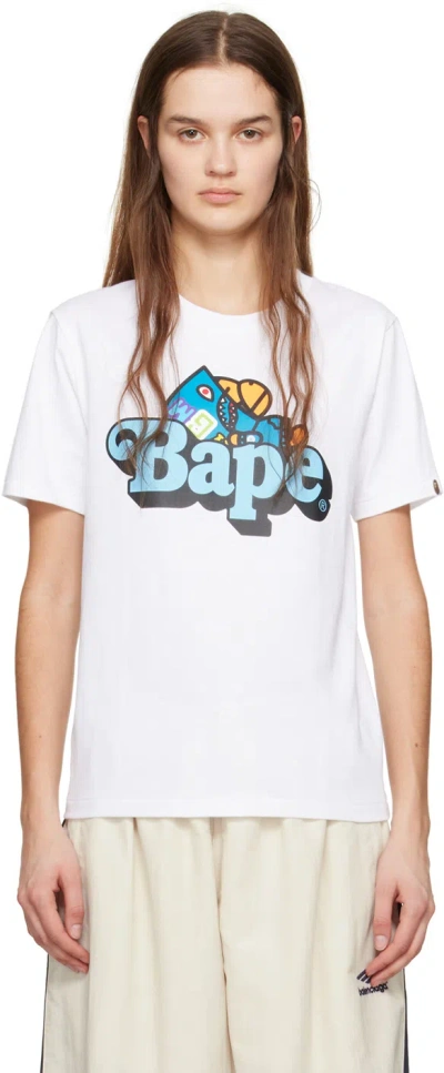 Bape White Shark Milo T-shirt In White X Sax