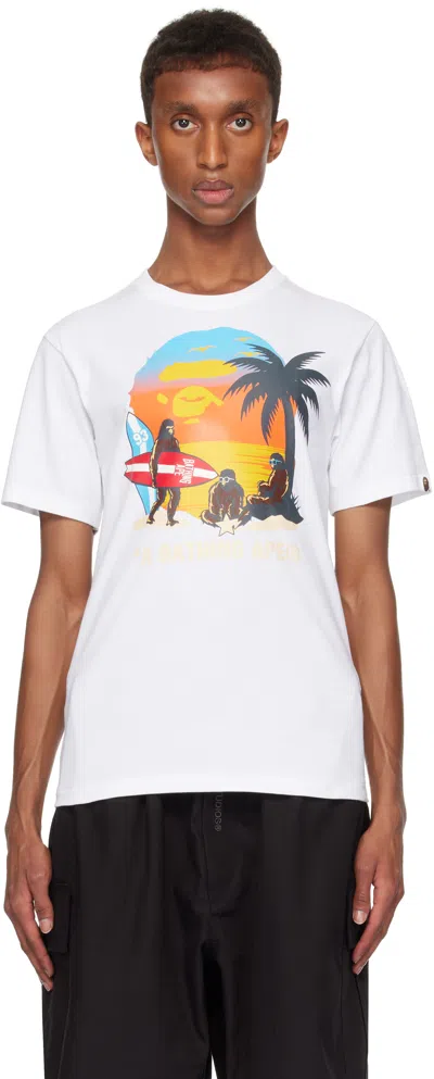 Bape White Sunset Beach Ape T-shirt