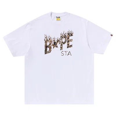 Pre-owned Bape Wild Leopard Pattern  Sta Logo Relaxed Fit Tee 'white' | Men's Size L