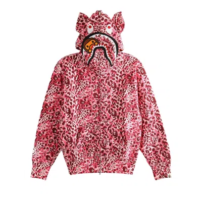 Pre-owned Bape Wild Leopard Pattern Milo Shark Full Zip Hoodie 'pink' | Women's Size M