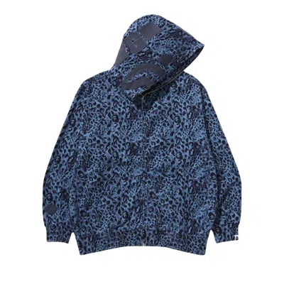 Pre-owned Bape Wild Leopard Pattern Shark Relaxed Fit Full Zip Hoodie 'navy' | Blue | Men's Size L