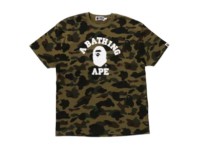 Pre-owned Bape Women's 1st Camo College Oversized Tee Shirt In Green