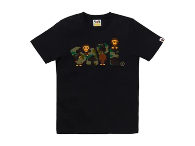 Pre-owned Bape Women's 1st Camo Milo  Logo Tee Shirt In Black/green