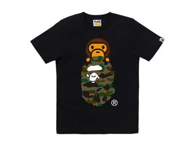 Pre-owned Bape Women's 1st Camo Milo On Ape Head Tee Shirt In Black/green