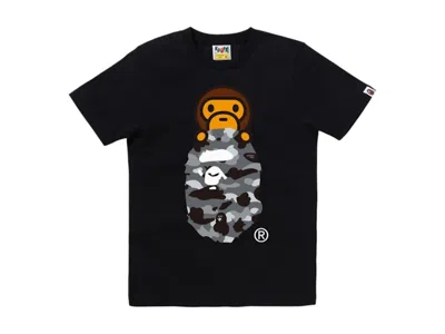 Pre-owned Bape Women's 1st Camo Milo On Ape Head Tee Shirt In Black/grey