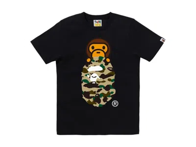 Pre-owned Bape Women's 1st Camo Milo On Ape Head Tee Shirt In Black/yellow