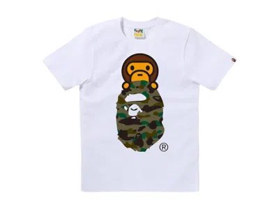 Pre-owned Bape Women's 1st Camo Milo On Ape Head Tee Shirt In White/green