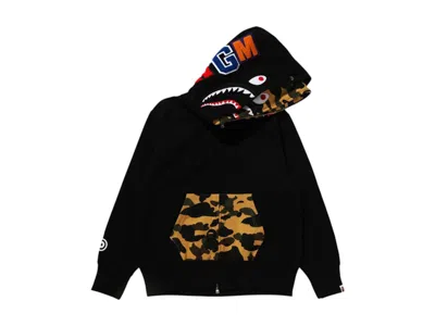 Pre-owned Bape Women's 1st Camo Shark Full Zip Double Hoodie In Black