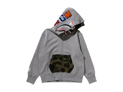 Pre-owned Bape Women's 1st Camo Shark Full Zip Double Hoodie In Grey