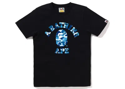 Pre-owned Bape Women's Abc Camo College Tee Shirt In Black Blue