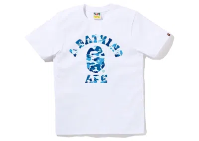 Pre-owned Bape Women's Abc Camo College Tee Shirt In White Blue