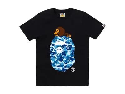 Pre-owned Bape Women's Abc Camo Milo On Big Ape Tee Shirt In Black/blue