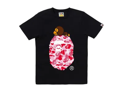 Pre-owned Bape Women's Abc Camo Milo On Big Ape Tee Shirt In Black/pink