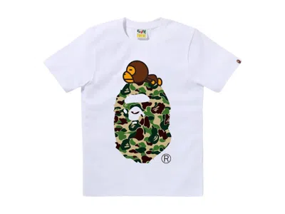 Pre-owned Bape Women's Abc Camo Milo On Big Ape Tee Shirt In White/green