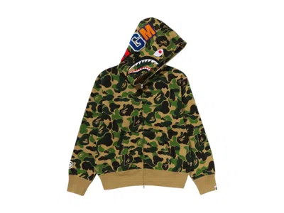 Pre-owned Bape Women's Abc Camo Shark Full Zip Hoodie In Green