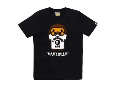 Pre-owned Bape Women's Baby Milo College Tee Shirt In Black