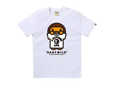 Pre-owned Bape Women's Baby Milo College Tee Shirt In White
