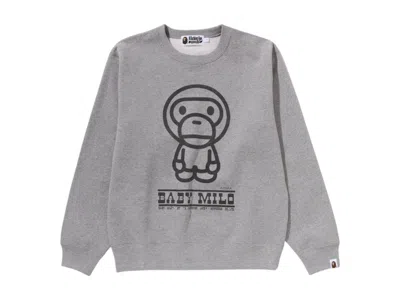 Pre-owned Bape Women's Baby Milo Crewneck Sweatshirt In Gray