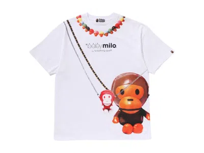 Pre-owned Bape Women's Baby Milo Fake Print Oversized Tee Shirt In White