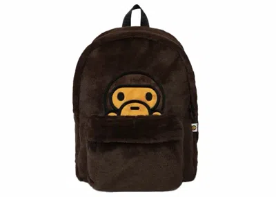 Pre-owned Bape Women's Baby Milo Fur Half Backpack In Brown