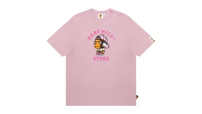 Pre-owned Bape Women's Baby Milo Graphic Print I Tee Shirt (ss25) In Pale Pink