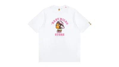 Pre-owned Bape Women's Baby Milo Graphic Print I Tee Shirt (ss25) In White