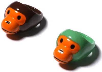 Pre-owned Bape Women's Baby Milo Ring Set In Brown Green In Multi