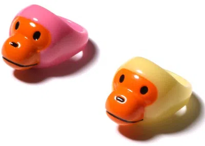 Pre-owned Bape Women's Baby Milo Ring Set In Pink Yellow