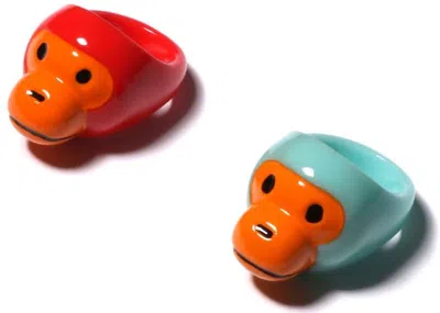 Pre-owned Bape Women's Baby Milo Ring Set In Red Sax