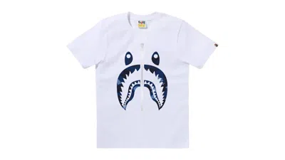 Pre-owned Bape Women's  Camo Shark Tee Shirt In White Blue In Multi