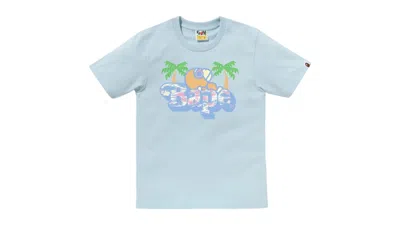 Pre-owned Bape Women's  Palm Tree Pattern Milo On  Tee Shirt In Blue