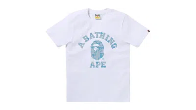 Pre-owned Bape Women's  Solid Camo College Tee Shirt In White Blue