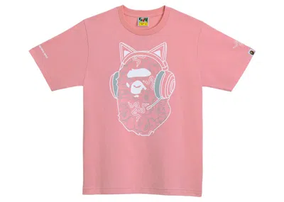 Pre-owned Bape Women's  X Razer Neon Camo Ape Head Tee Shirt In Pink