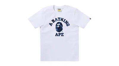 Pre-owned Bape Women's Camo College Tee Shirt In White Blue In Multi