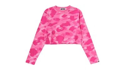 Pre-owned Bape Women's Camo Cropped Long Sleeve Tee Shirt In Pink