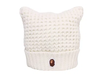 Pre-owned Bape Women's Cat Ear Knit Cap In White