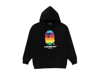 Pre-owned Bape Women's Crystal Ape Head Oversized Pullover Hoodie In Black