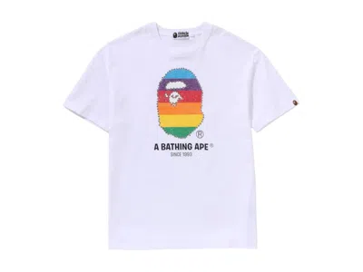 Pre-owned Bape Women's Crystal Ape Head Oversized Tee Shirt In White