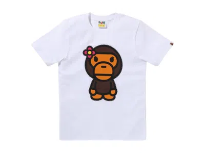 Pre-owned Bape Women's Crystal Stone Big Baby Lisa Tee Shirt In White