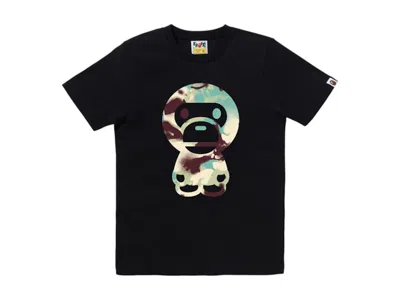 Pre-owned Bape Women's Map Camo Big Baby Milo Tee Shirt In Black