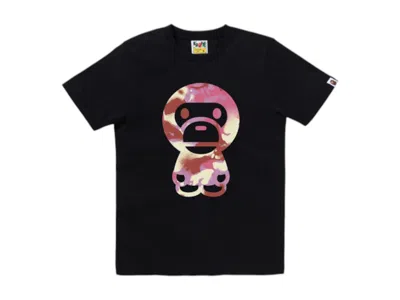 Pre-owned Bape Women's Map Camo Big Baby Milo Tee Shirt In Black/pink