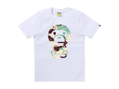 Pre-owned Bape Women's Map Camo Big Baby Milo Tee Shirt In White