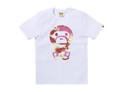 Pre-owned Bape Women's Map Camo Big Baby Milo Tee Shirt In White/pink