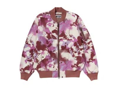 Pre-owned Bape Women's Map Camo Bomber Jacket In Pink