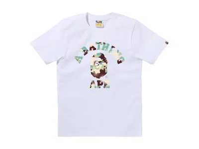 Pre-owned Bape Women's Map Camo College Tee Shirt In White/pink