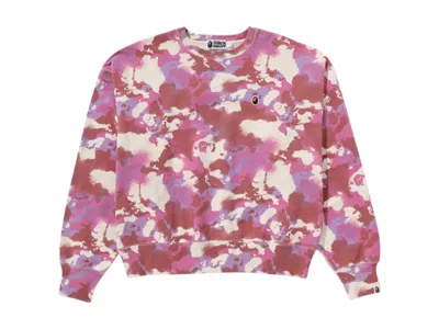 Pre-owned Bape Women's Map Camo Crewneck Sweatshirt In Pink