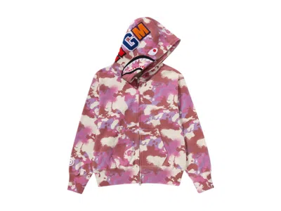 Pre-owned Bape Women's Map Camo Shark Full Zip Hoodie In Pink